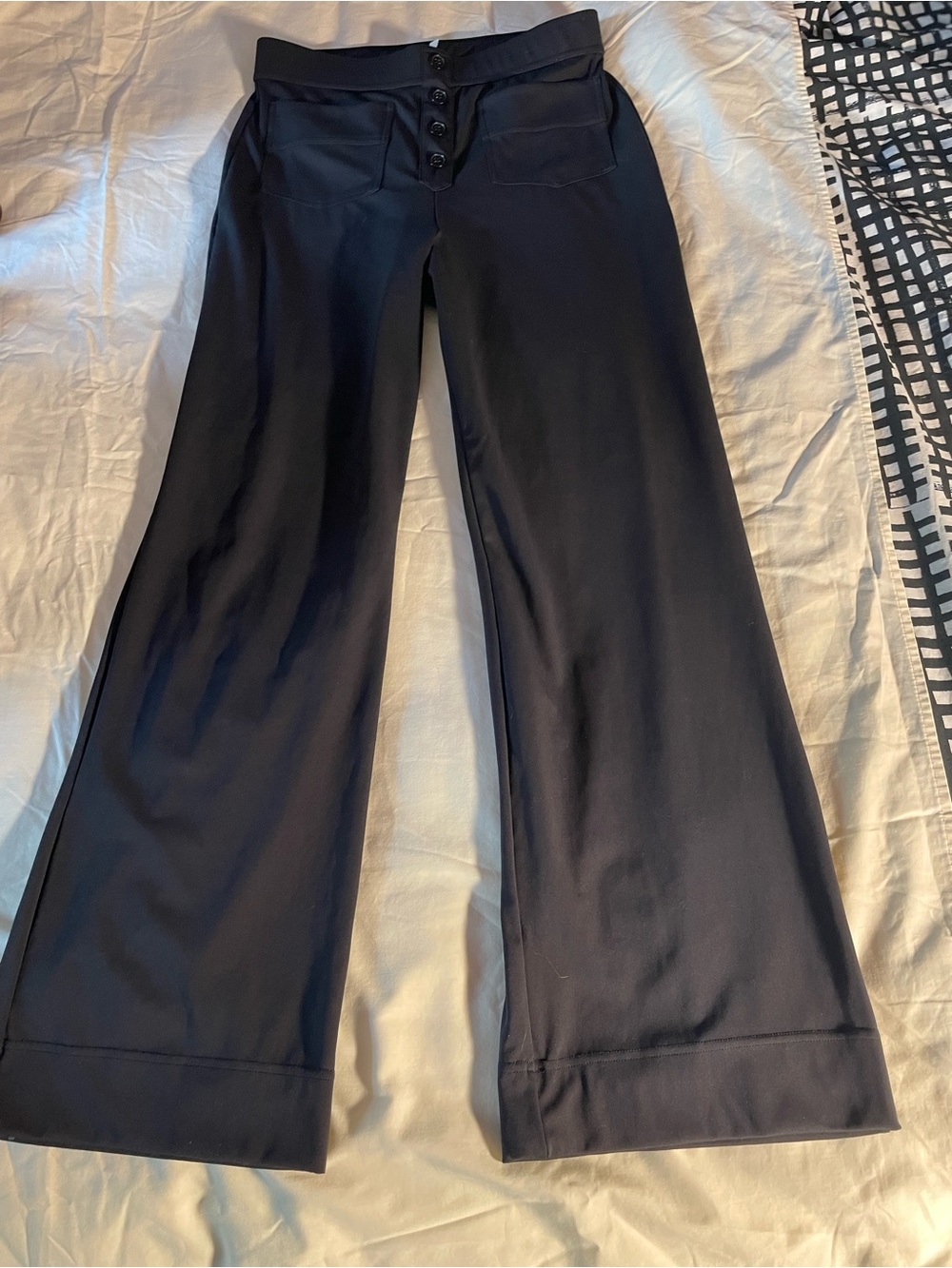 HALARA Black Wide-Leg Button-Front Pants